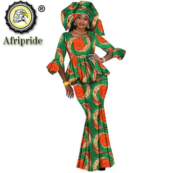 African print costum pentru femei dashiki sus tricouri+lungi fuste maxi+mare headwrap bentita tradiționale purta AFRIPRIDE S1926027