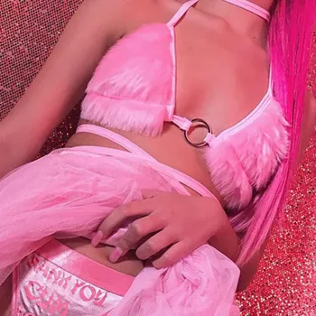 Fierbinte Sutien Sexy Femei Roz Păroase De Culoare Solidă Atârnă De Gât Bandaj Sutien Fara Spate