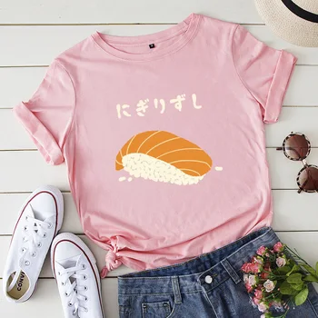 Amuzant Bumbac Tricouri Sushi Print T-Shirt Streetwear de Mari Dimensiuni 5XL Desene animate Bumbac Tricou Harajuku Bază Tricouri Tricou Femei Topuri