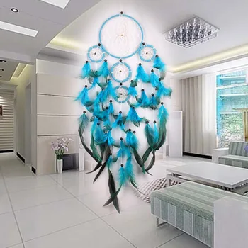 Albastru Dreamcatcher Clopoteii de Vant Stil Indian perla Pene Pandantiv Dream Catcher Cadou