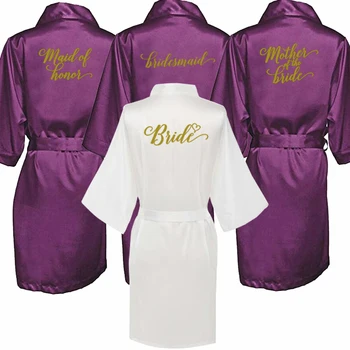 Noi violet halat de baie mireasa satin halat de mătase femei petrecerea de nunta sora echipa mama duș cadouri domnisoare de onoare la nunta robe scurte
