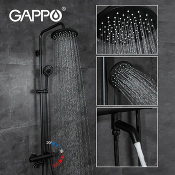 GAPPO termostatic negru robinet cabină de duș baie Mixer cu apă caldă și rece mixer robinet din Alamă Cadă, duș cu efect de ploaie sistem