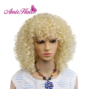 Amir Afro Pervers Cret Blond Sintetice Peruci pentru Femeile Afro-Americane Lungime Medie, Rezistent la Căldură Fibra de Cosplay de Păr