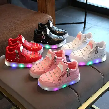 Dimensiunea 21-30 Copii Adidași Stralucitoare Copil Prințesă Arc pentru Fete LED Pantofi Drăguț Copil Adidași cu Pantofi de Lumină Krasovki Luminos