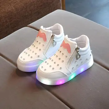 Dimensiunea 21-30 Copii Adidași Stralucitoare Copil Prințesă Arc pentru Fete LED Pantofi Drăguț Copil Adidași cu Pantofi de Lumină Krasovki Luminos