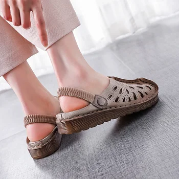 OUKAHUI Vintage Piele naturala Sandale Gladiator Femei de Vară 2020 Papuci Pantofi Gol Afară Capacul Toe Sandale Plate Pentru Femei