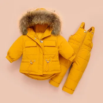 2020 Copii Nou în jos jacheta costum nou de iarna pentru copii suspensor pantaloni sex masculin fata de copil raton păr costum de schi