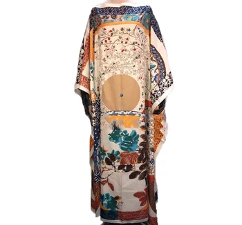 Tradiționale Colorate de Mătase Imprimate boho femeile rochii Lungi европейская одежда un umăr Batwing Maneca caftan rochie musulman