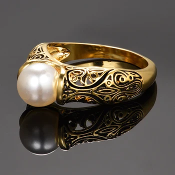 Vintage de Lux 8MM Pearl Inel Cu Aur de Culoare Pentru Femei de Argint 925 de Bijuterii de Nunta Petrecere de Logodna, Cadou de Ziua de nastere