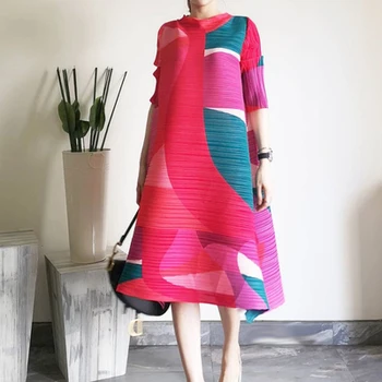 FIERBINTE de VÂNZARE Miyake Moda ori trei sferturi geometrice pirnt sta gât rochie IN STOC