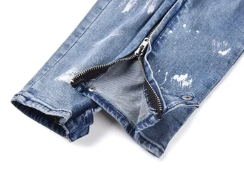 2018 Noi Sosiri de moda mens blugi denim pantaloni albastru rece jogger daune splash-ink întinde în dificultate rupt slab Casual