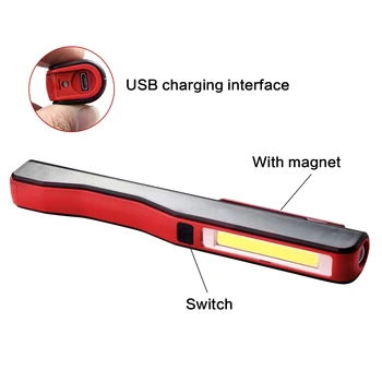 USB Reîncărcabilă Portabil COB LED Lanterna Reincarcabila Magnetica Pix Clip Mână Torța Lumina de Lucru cu Built-In Baterie Cu Magnet
