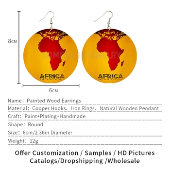 SOMESOOR Dublu Fețe Imprimare Dragoste Harta Africa de Lemn Picătură Cercei Afro Rădăcini Viața Desgin Lemn Legăna Bijuterii Cadouri Pentru Femei