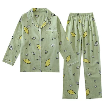 Primăvara Tifon Liber Homewear Femei Confortabil Respirabil Set De Pijama 2021 Cute Print Two Piece Acasa Costum De Sex Feminin Pijamale De Bumbac