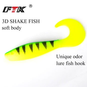 FTK 3D se Agită Pește Moale Corpul Wobbler 5pcs/multe Momeli de Pescuit Ușor momeli Inot Silicon Moale Momeala Crap Artificială Moale Ademeni T-coada