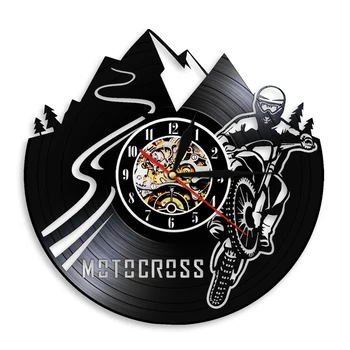 Motocross Racing Motocicleta Piloti Disc De Vinil De Perete Lampă De Biciclete Motocross Băiatul Taie Longplay Ceas De Perete Camera Non Ticăie Ceasul