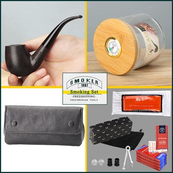 ▂ξ Fumător~de Vânzare Fierbinte Fumător Set EbonyWooden Țeavă+Mediu de Lemn Dulapioarele Cu higrometru+Negru Conducta de Pungi Cu Fumatul Dotari