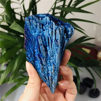 1buc Naturale Cristal de Cuarț cu Jet de piatra Curcubeu Titan Cluster mazăre cocoș albastru flacără pene cluster minerale-specimen de Vindecare Fierbinte