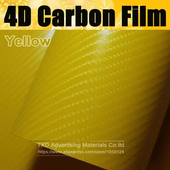 Masina Premium styling luminoase 4D GALBEN Fibra de Carbon film de Vinil de Culoare Lucioasă Fibră de Carbon Film de Vinil Auto Ambalaj Folie de Vinil