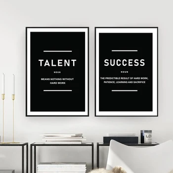 Talentul Persistența Succes Citate Motivaționale Panza Pictura Alb-Negru și Expresii în engleză Postere Birou de Arta de Perete Imagini