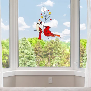 16.5*15.5 cm Pereche De Cardinali Păsări Colorate de Sticlă Ornament Agățat Layout Decor Acasă Decorare Camera Pentru Birou, Mașină de Pegatinas