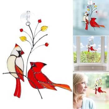 16.5*15.5 cm Pereche De Cardinali Păsări Colorate de Sticlă Ornament Agățat Layout Decor Acasă Decorare Camera Pentru Birou, Mașină de Pegatinas