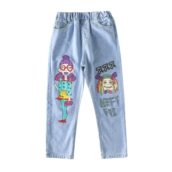 2020 Fete Jeans Pentru Primavara-Toamna Fete, Blugi Casual, din Denim Albastru Baby Blugi Desene animate Doodle Copii Boutique Creion Pantaloni