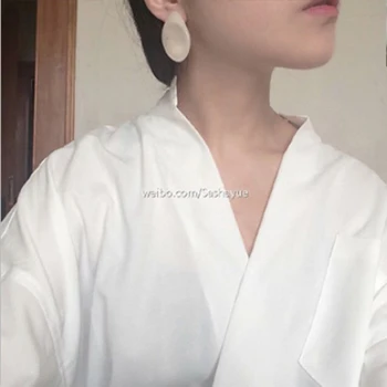Doamnelor tricou de vara cu guler femei vrac bluza stil coreean cămașă albă pierde v-gât bluze camasi