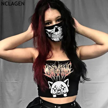 NCLAGEN Gotic Demon Tipărite Doamnelor Top Trunchiate 2021 Clubwear Punk Grunge Femeile Activitate Bretele Cu Fața Decor Tinutele de Petrecere