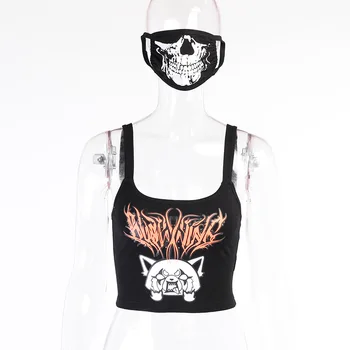 NCLAGEN Gotic Demon Tipărite Doamnelor Top Trunchiate 2021 Clubwear Punk Grunge Femeile Activitate Bretele Cu Fața Decor Tinutele de Petrecere