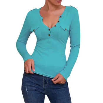 Feitong Topuri Si Bluze Femei de zi cu Zi de Birou Doamnelor Long Sleeve V-Neck Top Bluza Solidă Tricou Casual bluza femme