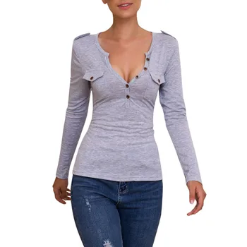 Feitong Topuri Si Bluze Femei de zi cu Zi de Birou Doamnelor Long Sleeve V-Neck Top Bluza Solidă Tricou Casual bluza femme