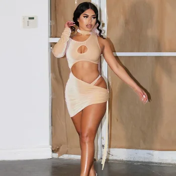 Hirigin Catifea Gol Afară de Rochii de Partid Femei În 2021 Solid Singur Umăr Streetwear Skinny Slim Clubwear Sexy Bodycon Rochie Mini