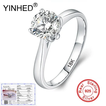 YINHED Sterling 925 Inele de Argint pentru Femei Aur Alb Umplut cu Certificat de 18K Ștampilată 2.0 ct Laborator Nunta de Diamant Inel ZR695