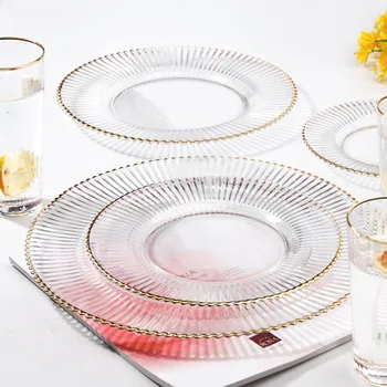 Margine de aur European manual vas de sticlă hotel de sticlă transparentă tacamuri de Vest fel de mâncare tava pad