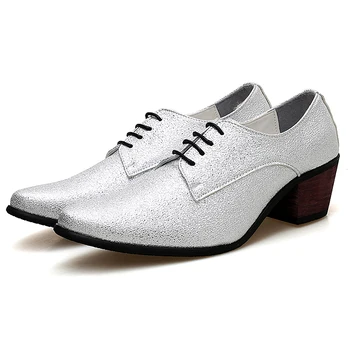 2020 Bărbați Sclipici Formale Pantofi Cu Tocuri Înalte Oxfords Moale Mocassin Homme Chaussure Înălțime Crește Rochie De Conducere Pantofi Cu Barca Gommino