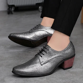 2020 Bărbați Sclipici Formale Pantofi Cu Tocuri Înalte Oxfords Moale Mocassin Homme Chaussure Înălțime Crește Rochie De Conducere Pantofi Cu Barca Gommino