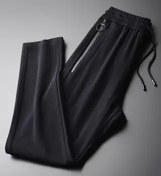 Minglu Pantaloni Tricot Om Lux de Primăvară 3d Cross Stripe Black Mens Pantaloni Plus Dimensiune 4xl Buzunar Dublu cu Fermoar Slim Barbati Pantaloni Casual