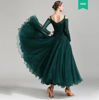 Standard De Dans Rochii Femei De Înaltă Calitate De Culoare Verde Închis Elegant Vals Dans Fusta Adult Sala De Concurs, Rochie Dans