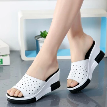 2020 Noi de Vara Papuci Femei Sandale cu Platforma Pantofi de Femeie Diapozitive Plaja Platforma de Alunecare Rotund Deget de la picior Alb Flip Flops W05