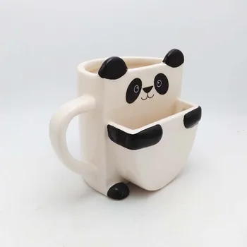 Creative Panda Biscuit Ceramic Cupa Multifunctionala Lapte micul Dejun pentru Copii de Birou de Desene animate Panda Roșu Cana Ceramica de Cafea Ceasca