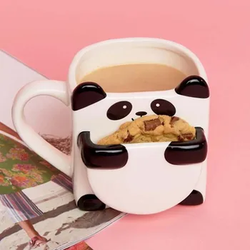 Creative Panda Biscuit Ceramic Cupa Multifunctionala Lapte micul Dejun pentru Copii de Birou de Desene animate Panda Roșu Cana Ceramica de Cafea Ceasca