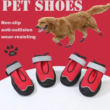 4BUC Red Dog Pantofi Anti-alunecare moale Reflectorizante Curele de Patru sezoane pantofi Adecvate pentru întreprinderile mici și câini de talie mare Respirabil Net pantofi