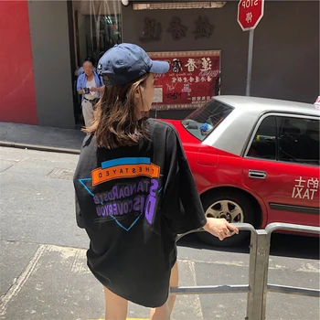 Tricouri Femei pe Jumătate Maneca O-Gât Prelungi Liber Streetwear Scrisoare de Imprimare Șic Haine de Vară Harajuku Moale Subțire All-meci