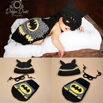 Cele mai recente Batman Design Croșetat pentru Copii Recuzită Fotografie Copil Nou-născut Manual Pălării Costum Baieti Super-Erou Costume MZS-14022