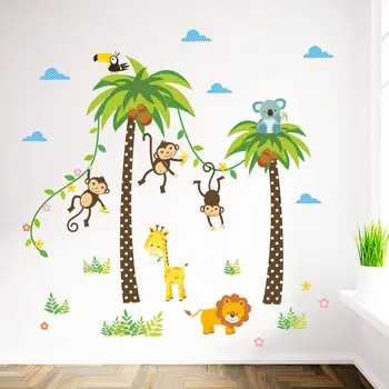 Maimuta Leu Animale de nucă de Cocos Copac Perete Autocolant PVC Decal Copil de Cameră Decor Artă Murală