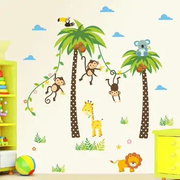 Maimuta Leu Animale de nucă de Cocos Copac Perete Autocolant PVC Decal Copil de Cameră Decor Artă Murală