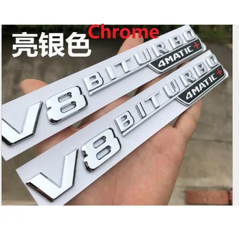 1 pereche Chrome Negru V8 BITURBO 4MATIC+ Fender Litere Insigna Emblema Embleme, Insigne pentru Mercedes Benz AMG 4MATIC + 2017-2020