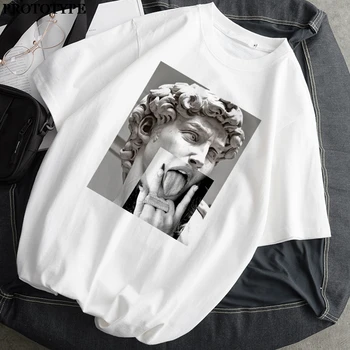 Michelangelo 90 Harajuku Ulzzang Estetice Desen David Maneci Scurte Supradimensionat Tricou de Vara Topuri Femeile 2020 Epocă T-Shirt