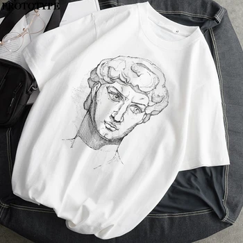 Michelangelo 90 Harajuku Ulzzang Estetice Desen David Maneci Scurte Supradimensionat Tricou de Vara Topuri Femeile 2020 Epocă T-Shirt
